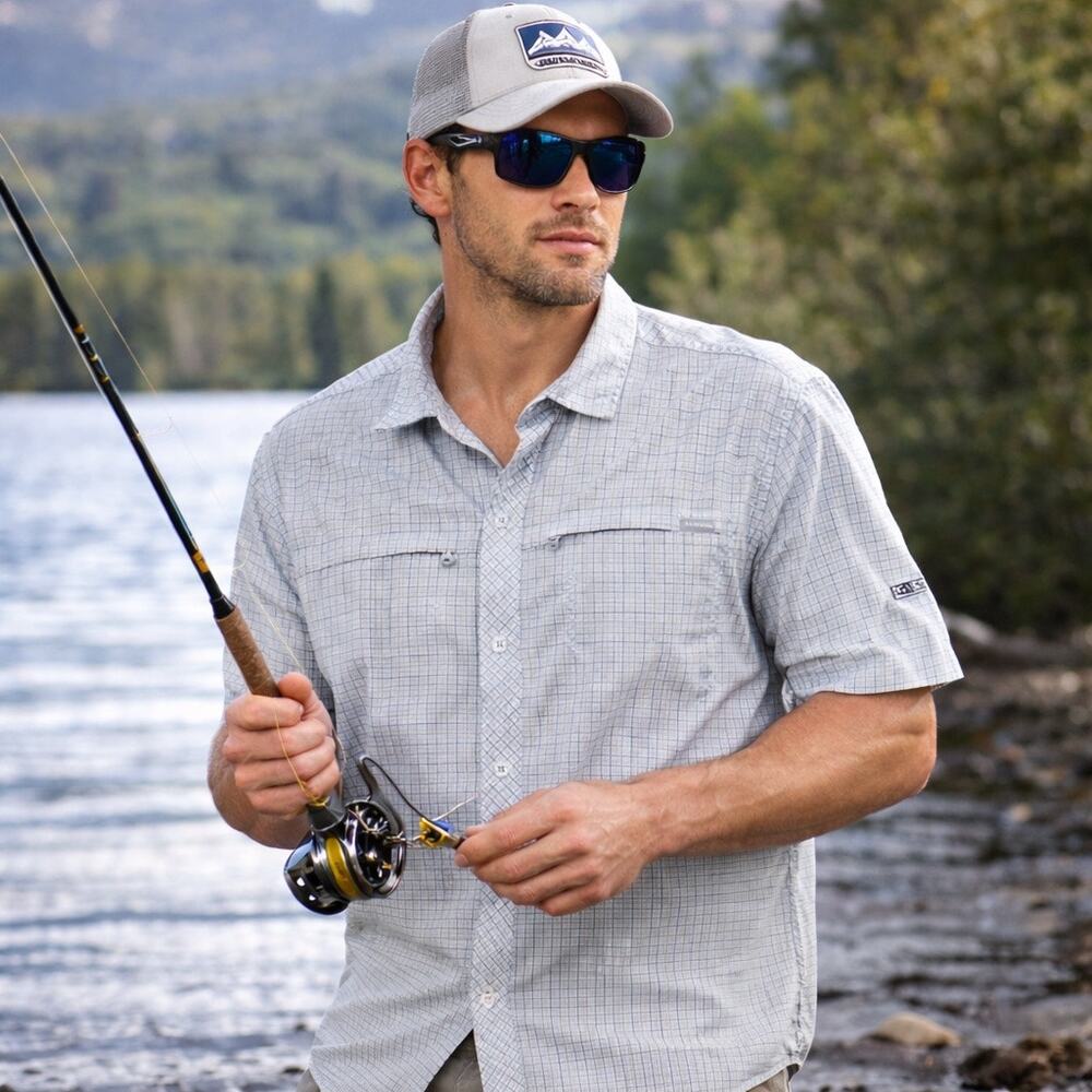 Simms Fishing Shirt Mens XL Button Up Short Sleeve Performance Outdoor Quick Dry